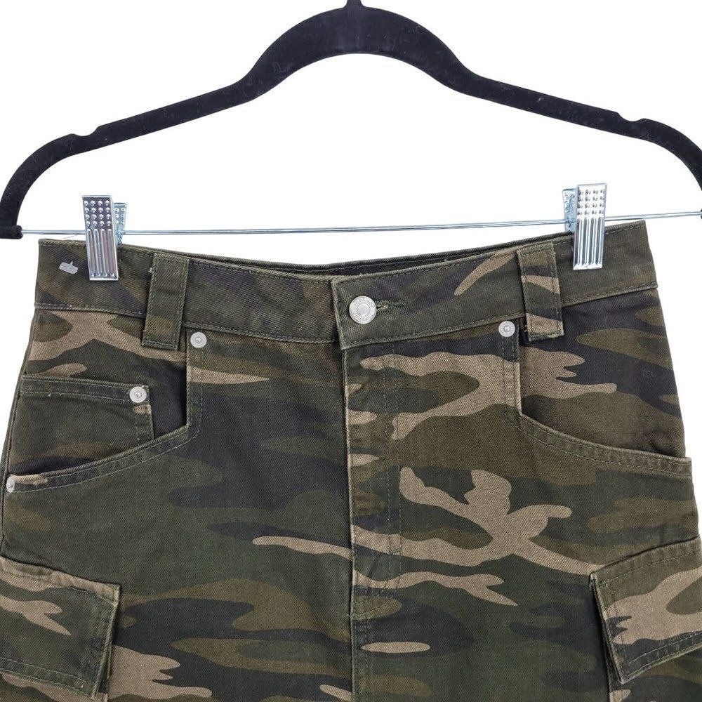 Top Shop Army Green Camo Mini Skirt Sz 6 Denim Cargo Military Streetwear Grunge - Picture 7 of 13